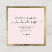Rustic Gold Blush Pink Handmade craft logo スクエア名刺 (裏面)