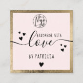 Rustic Gold Blush Pink Handmade craft logo スクエア名刺 (正面)