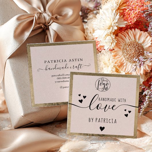 Rustic Gold Blush Pink Handmade craft logo スクエア名刺