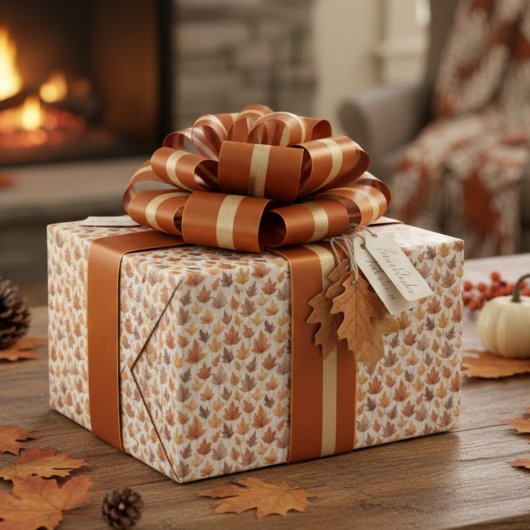 Rustic Gold Brown Maple Leaves Watercolor Pattern ラッピングペーパー