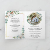 Rustic Gold Cotton Eucalyptus QR Code Wedding 招待状 (内部)