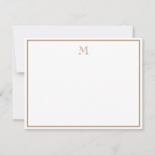 Rustic Gold Double Border Vintage Monogram ノートカード (正面)