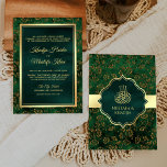 Rustic Gold Emerald Green Filigree Muslim Wedding 招待状<br><div class="desc">Amaze your guests with this elegant wedding invite featuring faux gold foil accents and beautiful floral pattern with 'Bismillah' in Arabic calligraphy. Simply add your event details on this easy-to-use template to make it a one-of-a-kind invitation.</div>