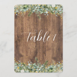 Rustic Gold Eucalyptus & White Floral Table Number 招待状