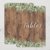 Rustic Gold Eucalyptus & White Floral Table Number 招待状 (正面/裏面)