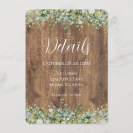 Rustic Gold Eucalyptus & White Floral Wedding エンクロージャーカード