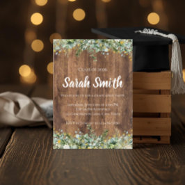 Rustic Gold Eucalyptus & White Floral Wood Grad 招待状