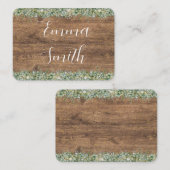 Rustic Gold Eucalyptus & White Floral Wood Wedding プレイスカード (正面/裏面)