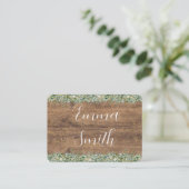 Rustic Gold Eucalyptus & White Floral Wood Wedding プレイスカード (スタンド正面)