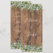 Rustic Gold Eucalyptus & White Floral Wood Wedding メニュー (正面/裏面)