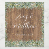 Rustic Gold Eucalyptus & White Floral Wood Wedding ワインラベル (シングルラベル)