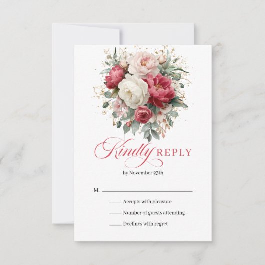 Rustic Gold Floral Boho Wedding RSVP (正面)