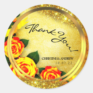 Rustic Gold Glitter Roses Thank You Wedding  ラウンドシール