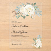 Rustic Gold Ivory Floral Wedding アクリル招待状 (正面)