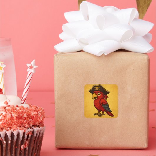 Rustic Gold Pirate Parrot スクエアシール (パーティー)
