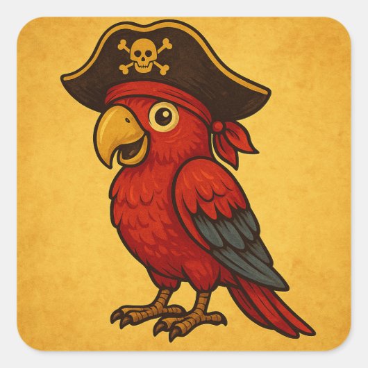 Rustic Gold Pirate Parrot スクエアシール (正面)