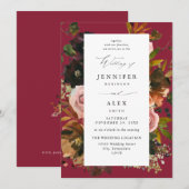 Rustic Gold, Purple, & Pink Floral 4-Berry ウェディング 招待状 (正面/裏面)