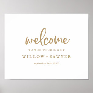 Rustic Gold Script Wedding Welcome Poster ポスター