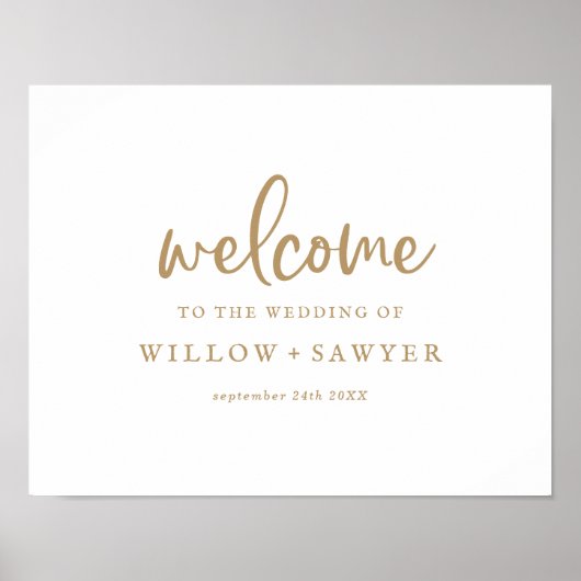 Rustic Gold Script Wedding Welcome Poster ポスター (正面)