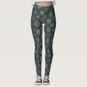 Rustic Gold Snowflakes on Dark Green レギンス (正面)
