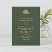Rustic Gold Trees Pine Minimalist QR Code Wedding  招待状 (スタンド正面)