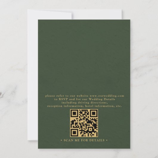 Rustic Gold Trees Pine Minimalist QR Code Wedding  招待状 (裏面)