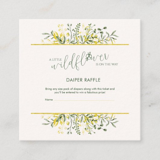 Rustic Golden Frame Wildflower Diaper Raffle エンクロージャーカード (正面)