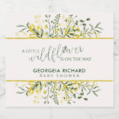 Rustic Golden Frame Wildflower on Way Baby Shower ビールラベル (シングルラベル)