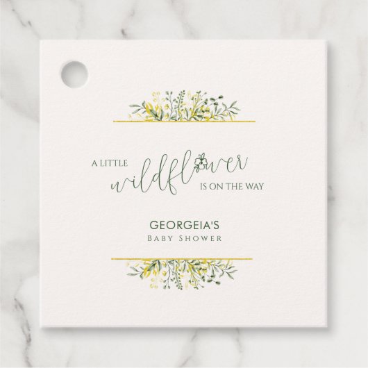 Rustic Golden Frame Wildflower on Way Baby Shower フェイバータグ (正面)