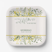 Rustic Golden Frame Wildflower on Way  Baby Shower ペーパープレート (正面)