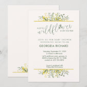 Rustic Golden Frame Wildflower on Way  Baby Shower 招待状 (正面/裏面)