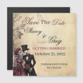  Rustic Gothic Skeleton Wedding  マグネット招待状 (正面/裏面)
