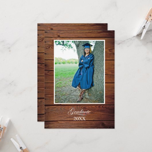 Rustic Graduation Announcement with photo カード (正面/裏面インサイチュ)