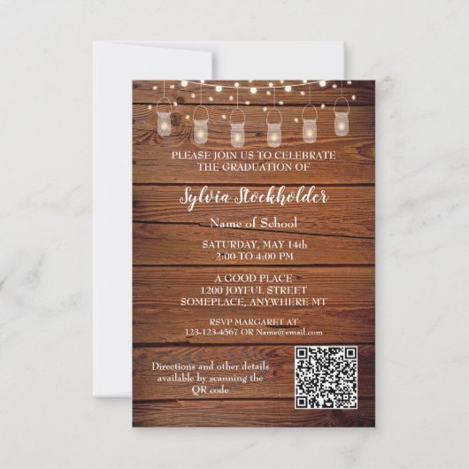 Rustic Graduation Party Invitation string lights カード (裏面)