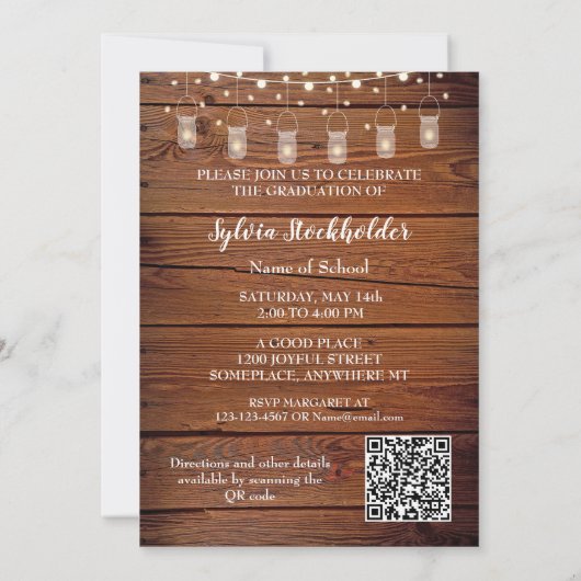 Rustic Graduation Party Invitation string lights 招待状 (裏面)