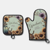 Rustic Grandma's Kitchen Sunflowers 鍋つかみ&鍋敷きセット (正面)