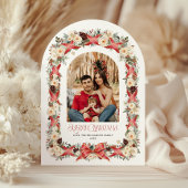 Rustic Grandmillennial Arch Christmas Photo Card 招待状