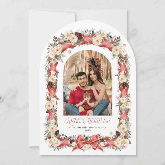 Rustic Grandmillennial Arch Christmas Photo Card 招待状 (正面)