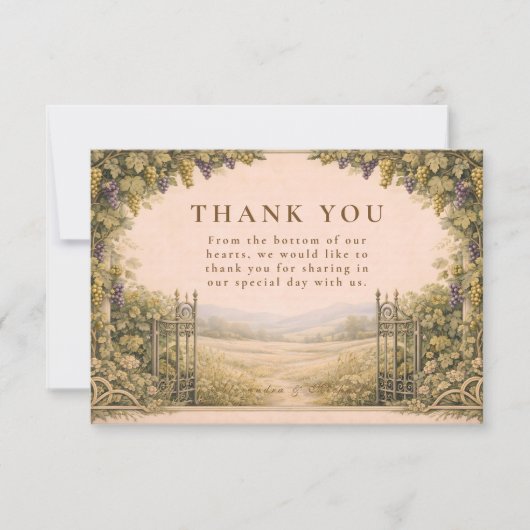 Rustic Grape Garden Countryside Wedding サンキューカード (正面)