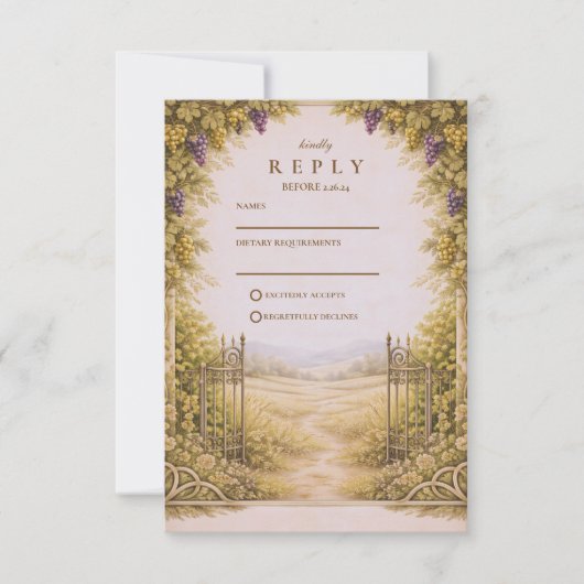Rustic Grape Garden Countryside Wedding 出欠カード (正面)