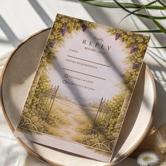 Rustic Grape Garden Countryside Wedding 出欠カード