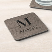 Rustic Gray Brown Wood Custom Monogram Initial コースター (左側)