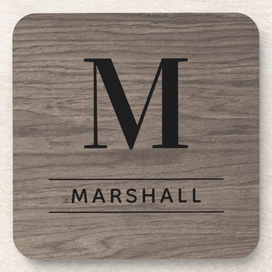 Rustic Gray Brown Wood Custom Monogram Initial コースター (正面)