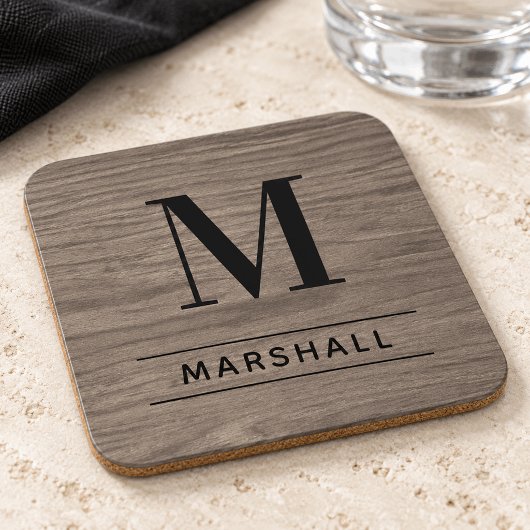 Rustic Gray Brown Wood Custom Monogram Initial コースター