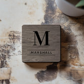 Rustic Gray Brown Wood Custom Monogram Initial コースター