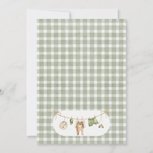 Rustic Green Adventure Awaits Baby Shower  招待状 (裏面)