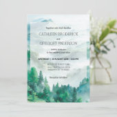 Rustic Green and White Watercolor Mountain Wedding 招待状 (スタンド正面)
