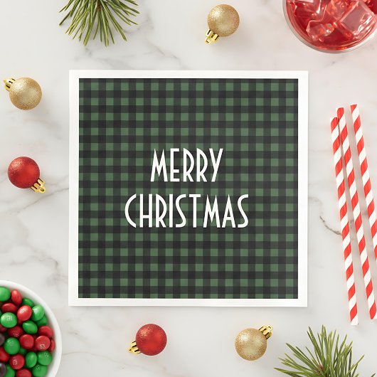 Rustic Green & Black Buffalo Plaid Merry Christmas