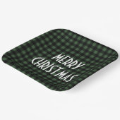 Rustic Green & Black Buffalo Plaid Merry Christmas ペーパープレート (傾斜あり)