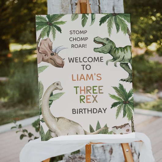 Rustic Green Boys Dinosaur Birthday Welcome Sign フォトプリント